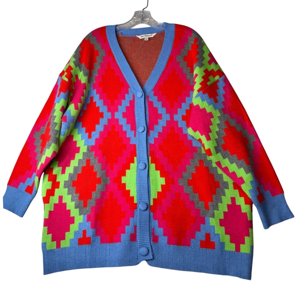 Davi & Dani Dopamine Geometric Cardigan Colorful Oversized Maximalist Boho L